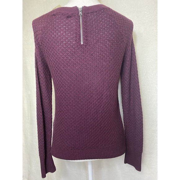 American Eagle Women's Maroon Open Knit Weave 1/4 Back Zipper Sweater Size S VTG - Picture 5 of 12